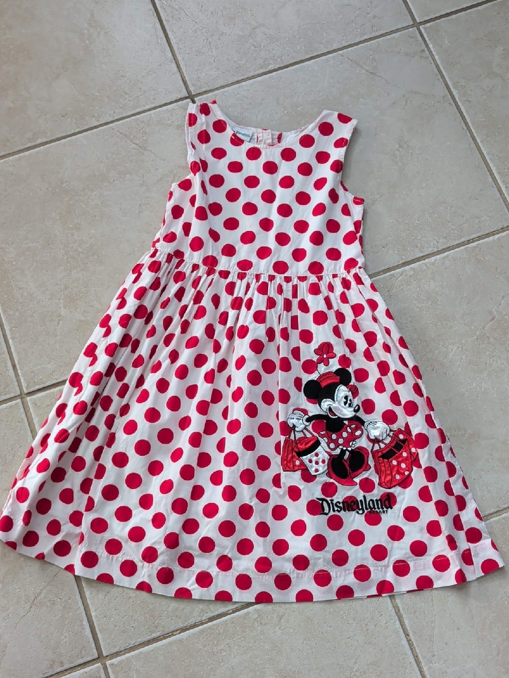 Disney Girls  Size 8 Disneyland White Dress with Red Polka Dots and Minnie Patch